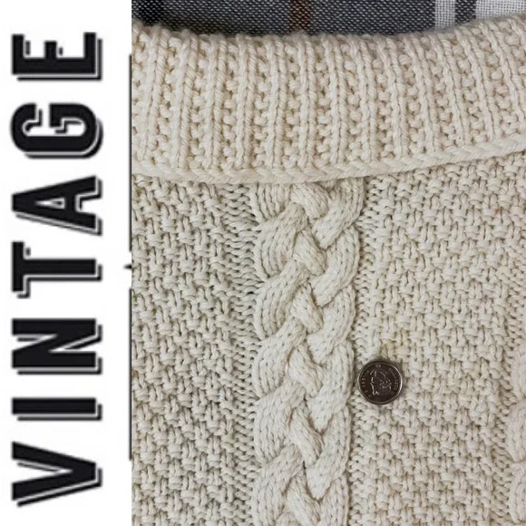Hand knit Fishermen cable knit cream button-down cardigan chunky sweater - Picture 16 of 16